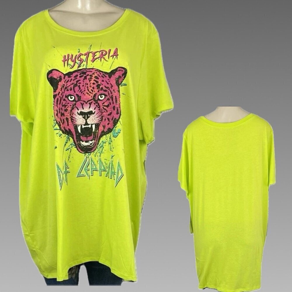 Vinyl Icons +5 Neon Green Hysteria Tiger Def Leppard Graphic Short Sleeve Tee